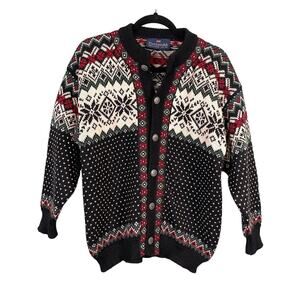 Vintage Nordstrikk Cardigan Sweater Mens Small Wool Fair Isle Knit Nordic Norway